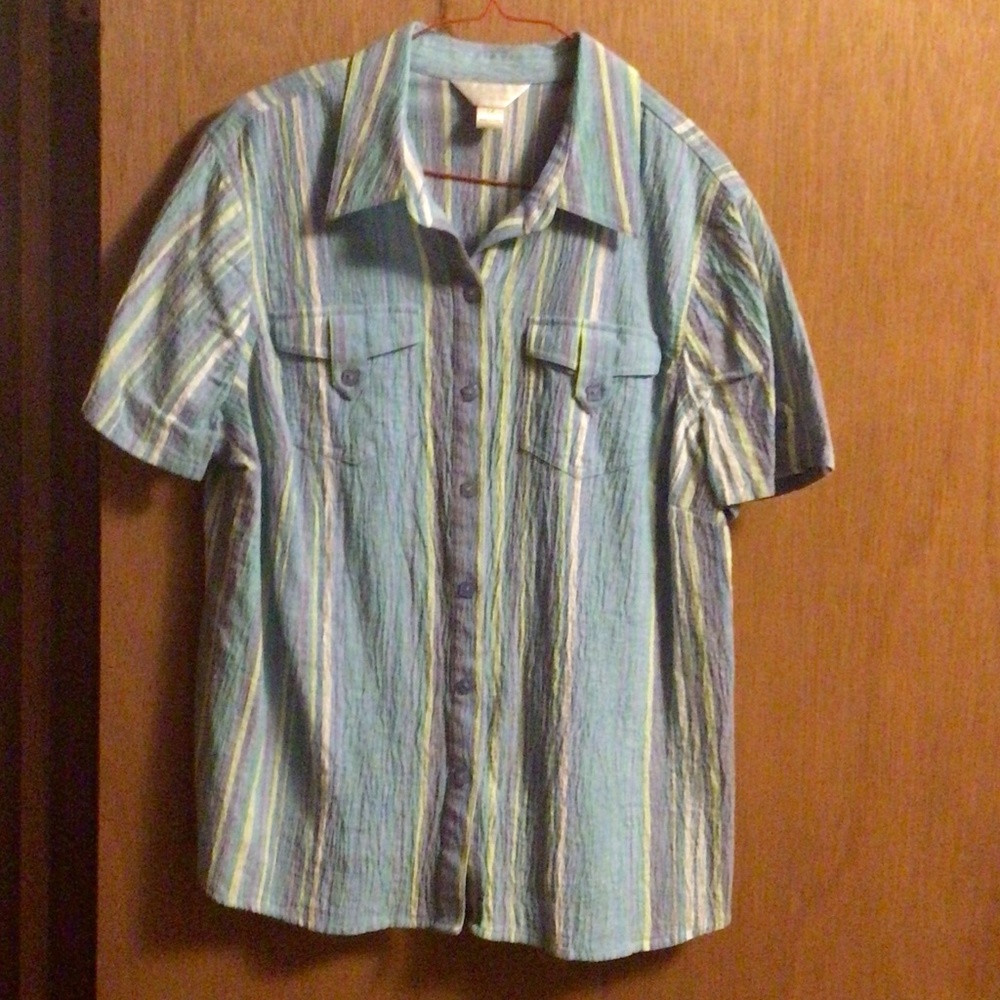 Striped Short Sleeve Button Down Top